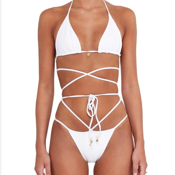 Bamba Swim White SOL Halter Triangle Bikini Set - Picture 1 of 9